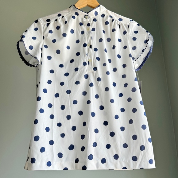New Vintage Blouse White/Navy Polka Dots S/M - Picture 4 of 16